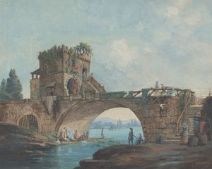 El Ponte Salario con lavanderas de French 18th Century after Hubert Robert