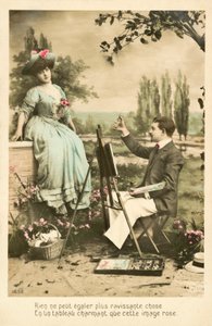 Artista pintando a una chica bonita con rosas de French Photographer
