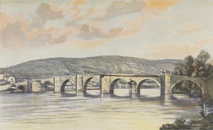 Cahors, Conjunto del Puente Nuevo (Siglo XIV), Vista tomada río arriba en la orilla derecha de French Photographer