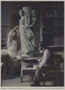 Taller de esmaltado en la fábrica de porcelana de Sèvres, Francia de French Photographer