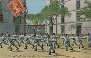 Infantería francesa ejercitándose, Postal enviada en 1913. de French Photographer