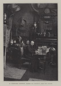 Pintor francés Fernand Cormon en su estudio (litografía en color) de French Photographer