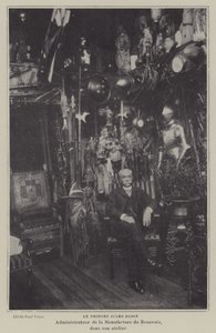 Pintor francés Jules Badin, gerente de la Manufactura de Tapices de Beauvais, en su taller