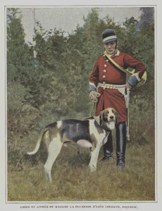 Perro y cazador con el uniforme de la caza de la Duquesa de Uzes, Francia de French Photographer