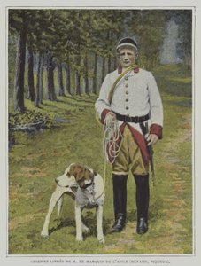 Perro de caza y cazador con el uniforme de la caza del Marqués de l