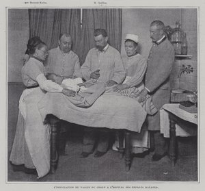 Inoculación de un paciente con la vacuna contra el crup en un hospital para niños enfermos en París de French Photographer