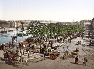 Marché Saint Antoine, muelle de los Celestinos, Lyon, c.1900 de French Photographer