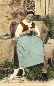 Anciana tejiendo (foto a color) de French Photographer