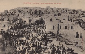 Palestina, entrada de los peregrinos a Belén en el día de Navidad