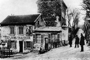 París: cabaret des assassins, cabaret du Lapin Agile rue des Saules - fotografía, finales del siglo XIX o principios del siglo XX