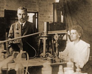 Pierre y Marie Curie en el laboratorio de French Photographer