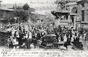 Postal de Les Halles, París, antes de 1914