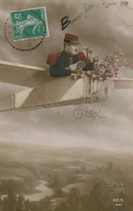 Postal de un aviador entregando flores, enviada el 6 de junio de 1913 de French Photographer