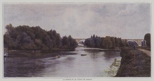 El río Marne y el viaducto de Nogent, Francia de French Photographer