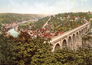 El Viaducto de Lanvallay, Dinan, Francia, 1890-1900 de French Photographer