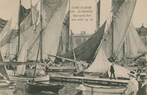 Vista del puerto con veleros, St Tropez, Costa Azul de French Photographer