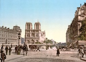 Fachada occidental de Notre Dame y Pont St. Michel, París, pub. c.1900 de French Photographer
