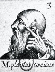 (en el sentido de las agujas del reloj desde la izquierda) Retrato de Horacio (65-8 a.C.); retrato de Escipión Emiliano (Africano Menor) (185-129 a.C.); retrato de Plauto (c.254-184 a.C.) (detalle) de French School