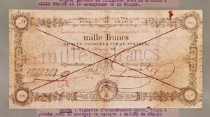 Billete de 1000 francos del 8 Floreal, Año X (28 de abril de 1802) de French School