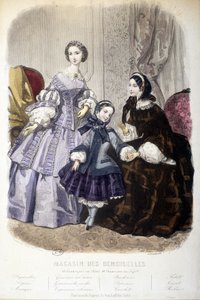 2 mujeres y una niña: Moda - en “Magasin des damoiselles”. ca. 1850 de French School