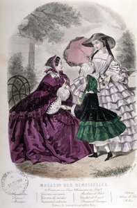 2 mujeres y una niña: Moda - en "Magazine des damoiselles". 1858 de French School