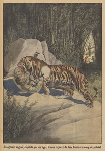 Un oficial británico, llevado por un tigre, encuentra la fuerza para matar al animal con su pistola de French School
