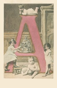 A: Cuatro niños pequeños, una jaula y un cacatúa de French School