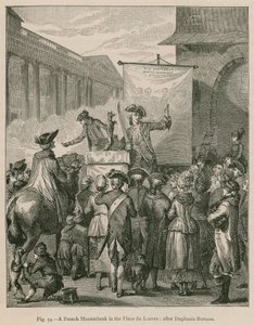 Un charlatán francés en la Place du Louvre; después de Duplessis-Bertaux de French School
