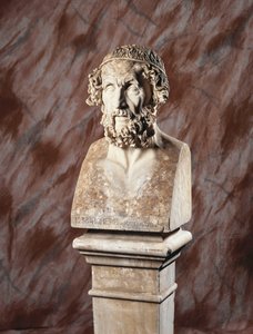 Un busto de piedra caliza esculpido francés de Homero, después del antiguo de French School