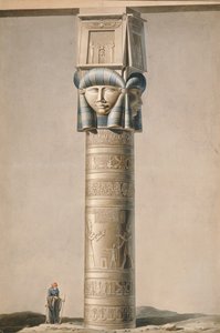 Pilar con cabeza de Hathor en Dendarah, ilustración de Descriptions of Egypt por Edmonde Francois Jomard, publicado entre 1809-22 de French School