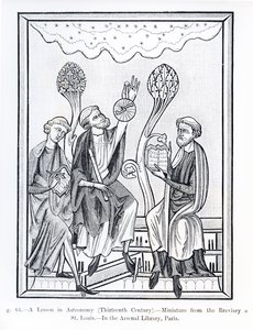 Una lección de astronomía, del Breviario de San Luis, ilustración de Ciencia y Literatura en la Edad Media y el Renacimiento, escrito y grabado por Paul Lacroix, 1878 de French School