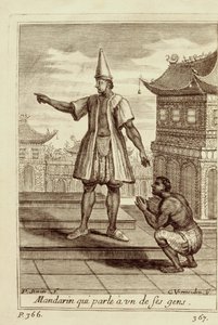 Un mandarín hablando con uno de sus súbditos, de Voyage du Siam des Peres Jesuites por Guy Tachard, 1688