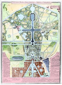 Un nuevo plan de la ciudad, el castillo y los jardines de Versalles, 1714 de French School