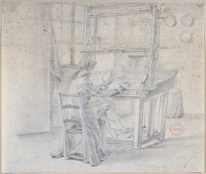 Un pintor de porcelana en la fábrica de Sèvres, c.1780