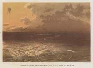 Una tormenta sobre Fontainebleau, vista desde el globo (litografía en color)