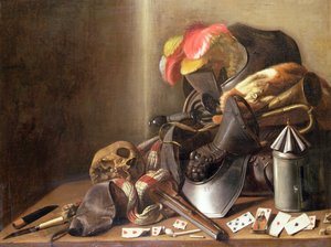 Bodegón de Vanitas con calavera, naipes y armadura, c.1650 (óleo sobre lienzo)