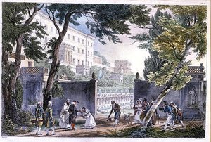 Una villa en Roma, grabado por Villain, c.1820 de French School