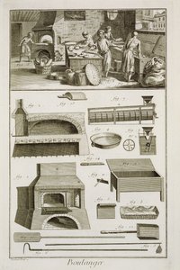 Panadería y equipo de horneado, de la Encyclopedie des Sciences et Metiers de Denis Diderot (1713-84) publicada c.1770 de French School