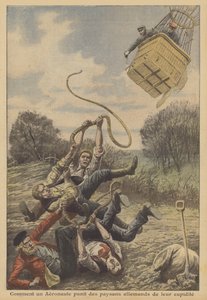Un aeronauta castigando a campesinos alemanes por su avaricia