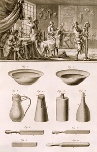 Barbería y herramientas de barbero, de la Encyclopedie des Sciences et Metiers de Denis Diderot (1713-84) publicada c.1770 de French School