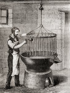 Un vendedor de velas en el siglo XIX, de "Les Merveilles de la Science", publicado hacia 1870 (grabado). de French School