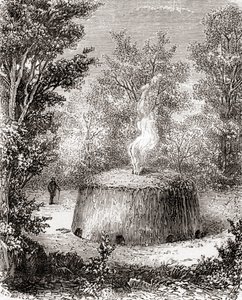 Un horno de carbón en el bosque, según un dibujo del siglo XIX, de Les Merveilles de la Science, publicado c.1870 (grabado) de French School