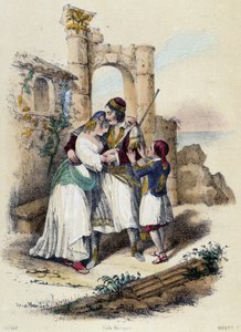 Una familia rodeada de ruinas; ilustración para Grecia, en “Las doce Naciones” de M.E Fouinet