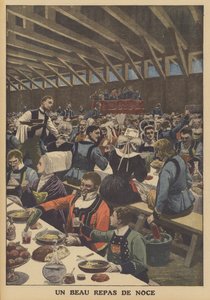 Un gran banquete de bodas en Bretaña (litografía a color) de French School