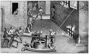 Una bomba de incendios a principios del siglo XVII, después de Solomon de Caux de French School