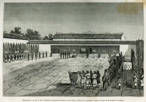 Una audiencia en la corte de Hue (Vietnam), recepción de la embajada francesa, 14 de abril