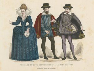 Una dama y dos caballeros a la moda de 1605 de French School