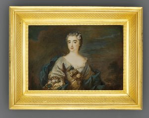Una dama llamada Louise-Jeanne de Durfot, duquesa de Mazarin y de la Meilleraye, c.1750