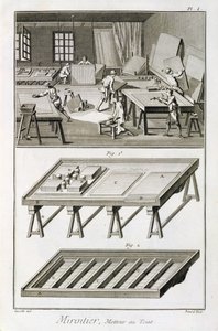 Taller de un fabricante de espejos y herramientas, de la Encyclopedie des Sciences et Metiers de Denis Diderot (1713-84) publicada c.1770 de French School