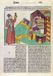 Un paciente con un doctor y un farmacéutico, de Le Livre des Proprietes des Choses por Barthelemy l